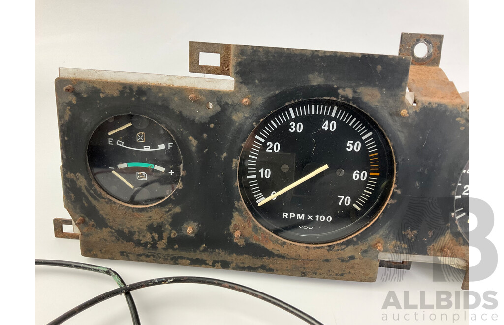 Vintage Automotive Gauges Including VDO Instrument Cluster, Tacho, Speedo, Fuel, Amps, Idiot Lights, Smiths and Schneider Vacuum