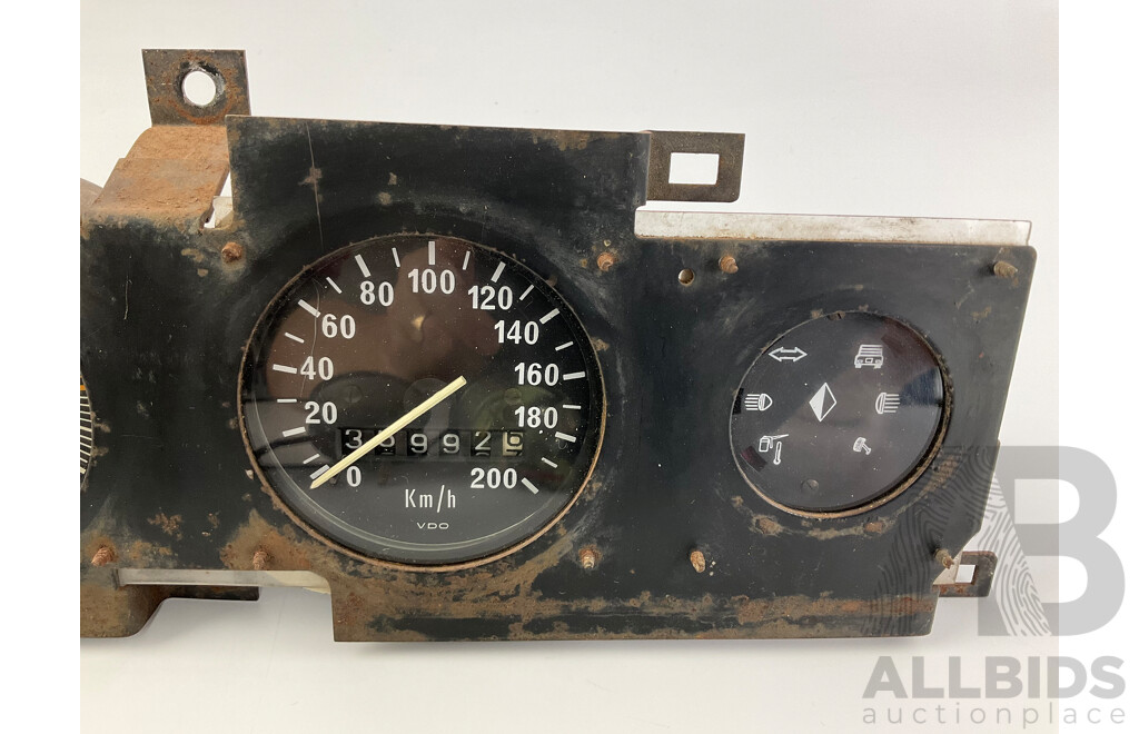 Vintage Automotive Gauges Including VDO Instrument Cluster, Tacho, Speedo, Fuel, Amps, Idiot Lights, Smiths and Schneider Vacuum