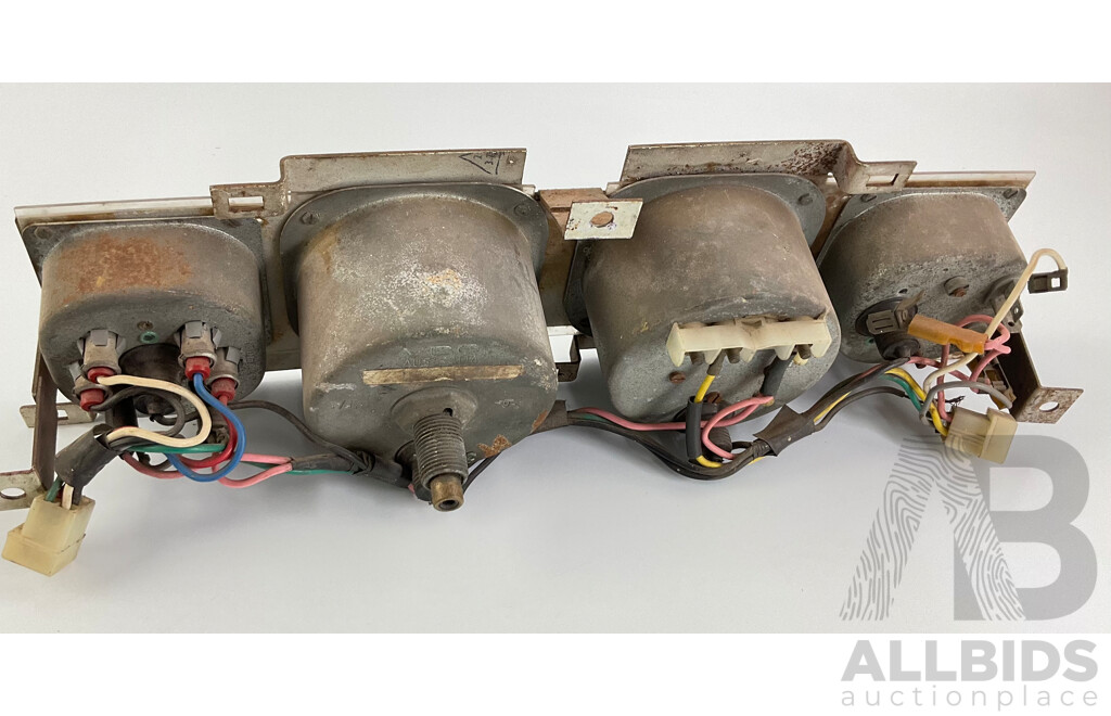 Vintage Automotive Gauges Including VDO Instrument Cluster, Tacho, Speedo, Fuel, Amps, Idiot Lights, Smiths and Schneider Vacuum