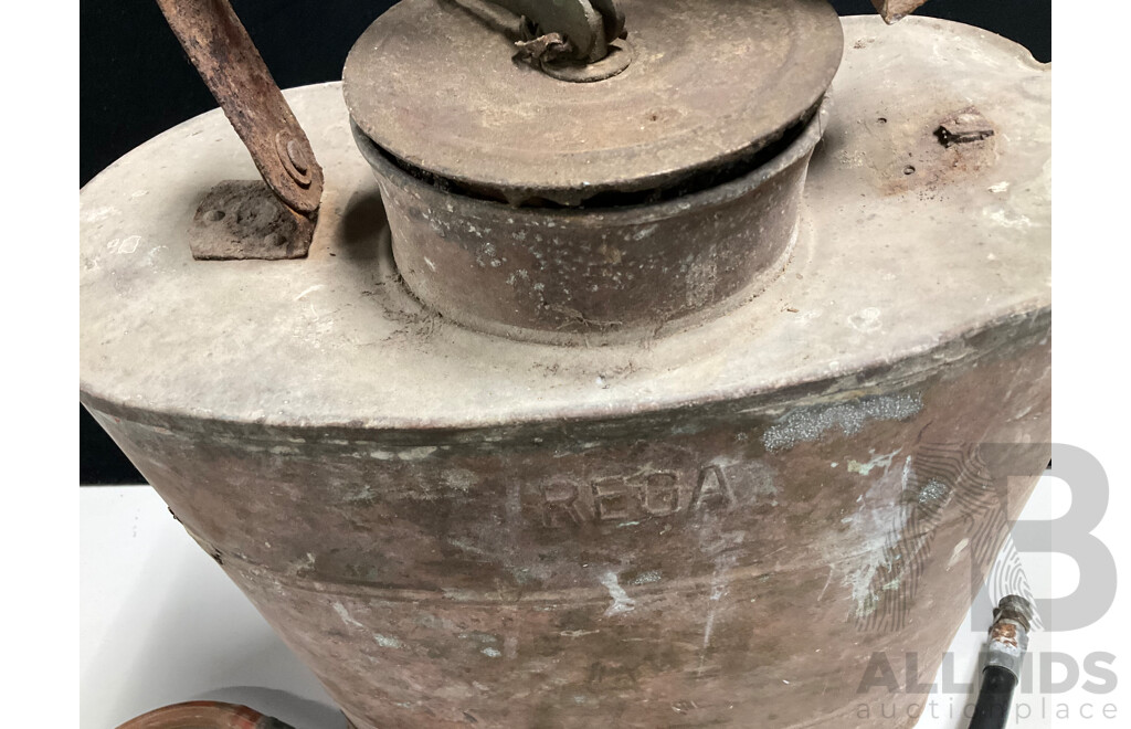 Vintage Rega Back Pack Pressure Tank and Nozzles with CIG Carbon Dioxide Gauges and Xsel Wikai Pressure Gauge