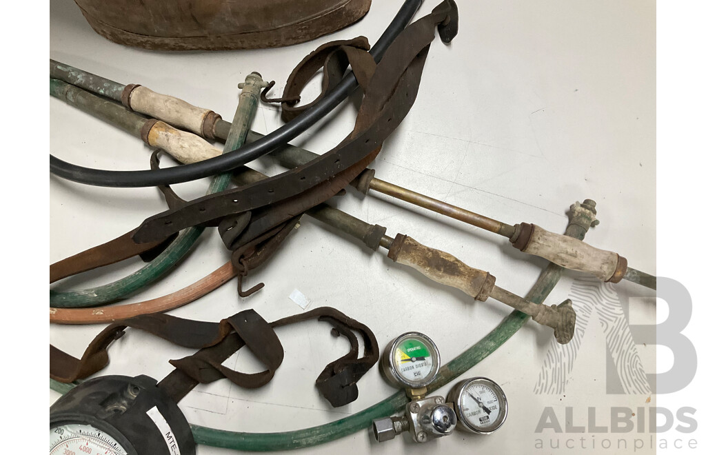 Vintage Rega Back Pack Pressure Tank and Nozzles with CIG Carbon Dioxide Gauges and Xsel Wikai Pressure Gauge