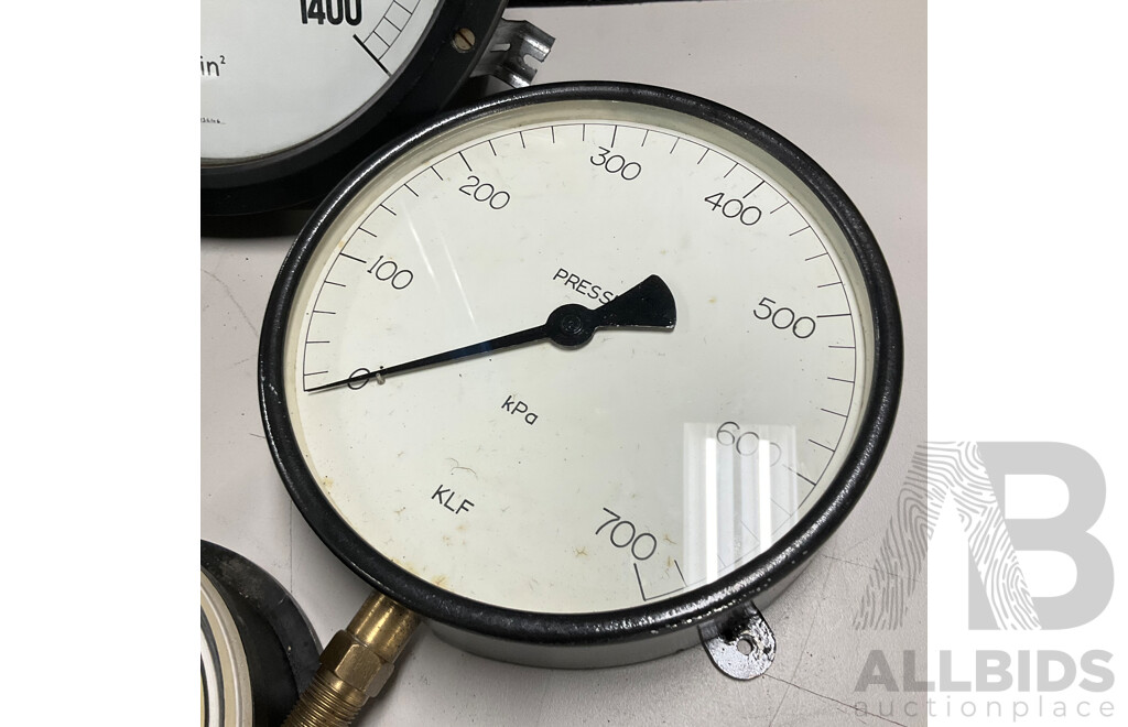 Four Large Vintage Pressure Gauges Including Dobbie, Budenberg and KLF