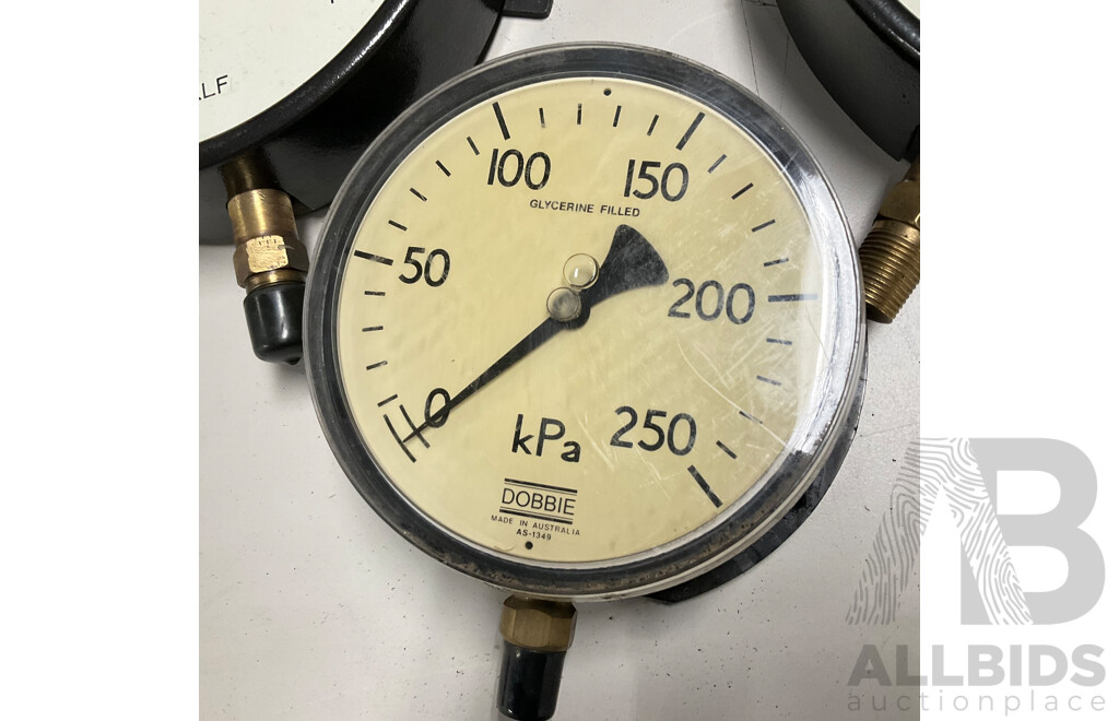 Four Large Vintage Pressure Gauges Including Dobbie, Budenberg and KLF