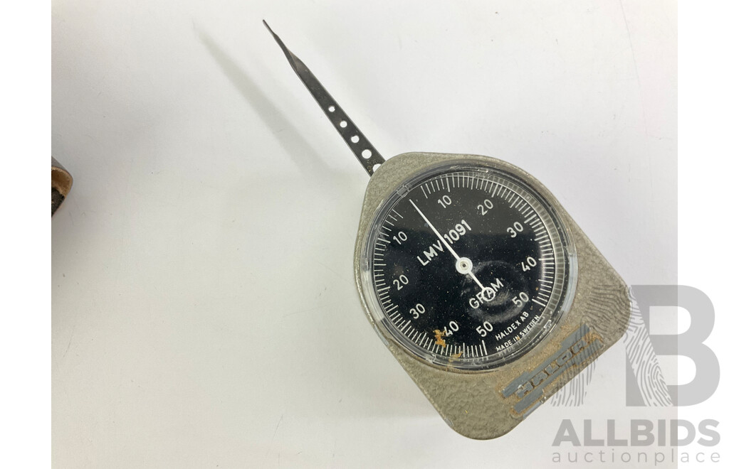 Two Vintage Small Bore Gauges, John Bull and Mercer with Haldex Portable Fifty Gram Scale