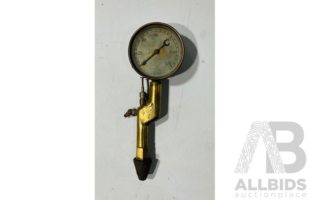 Vintage Brass Compression Tester, Early Ford and VDO Amperes Meters, Combined Oil/Fuel Gauge