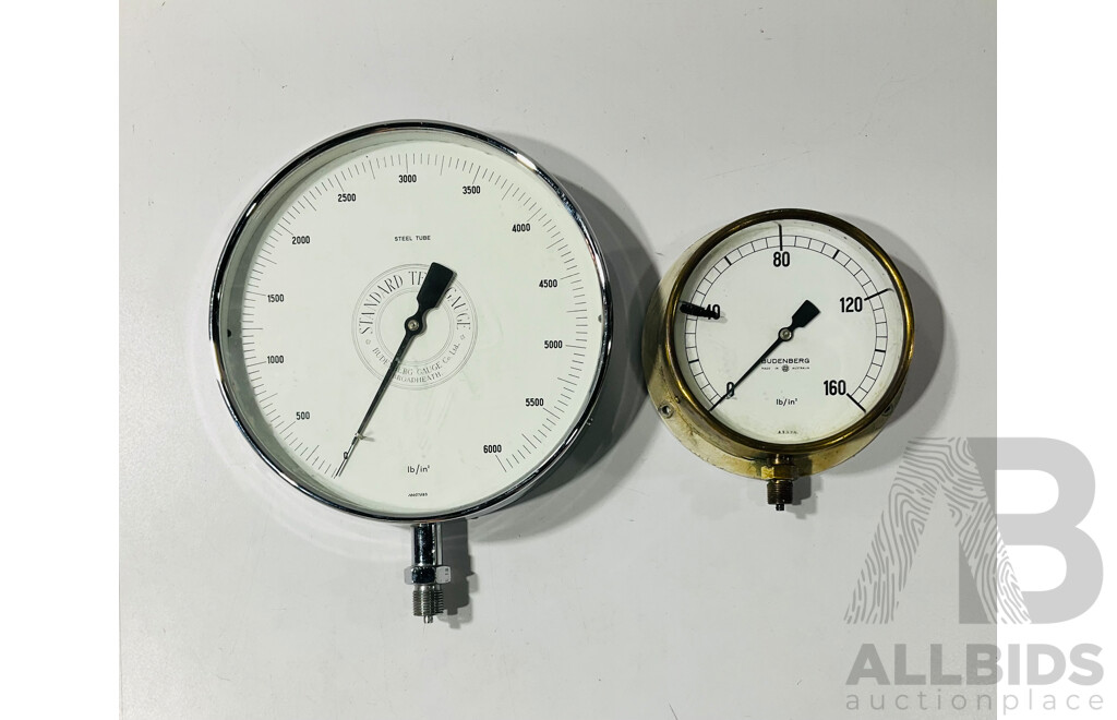 Two Vintage Budenberg Pressure Gauges Including Australian Made Brass Body Example