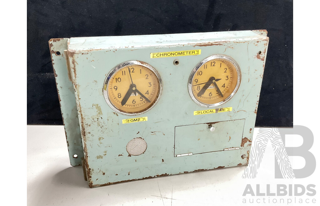 Vintage Dual Analogue Clocks, GMT and Local Time in Steel Case