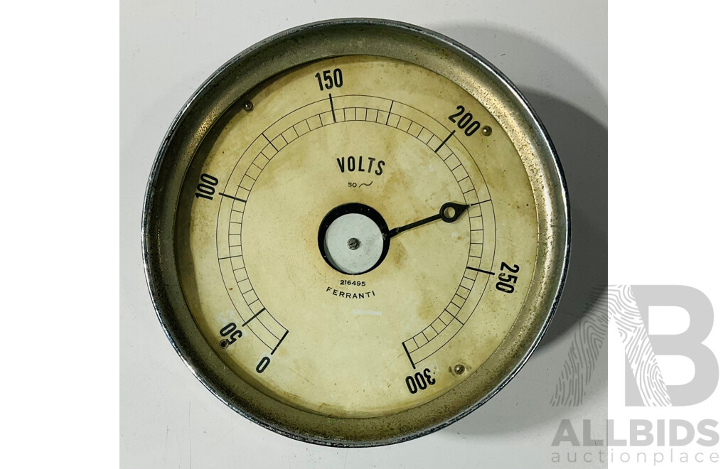 Three Large Vintage Gauges Including Siemens Amp Meter, Ferranti Volt Meter, Solfrunt Pressure