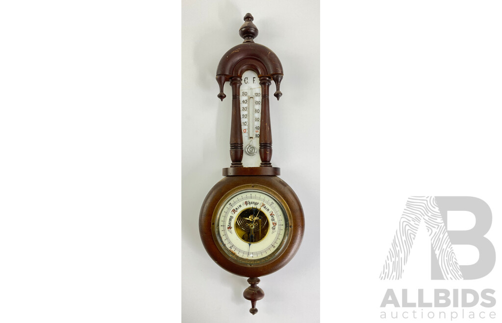 Vintage Lufft Wall Barometer/Thermometer with Turned Finials