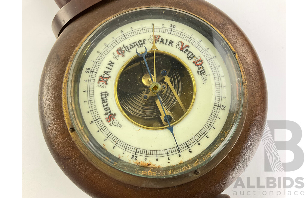 Vintage Lufft Wall Barometer/Thermometer with Turned Finials