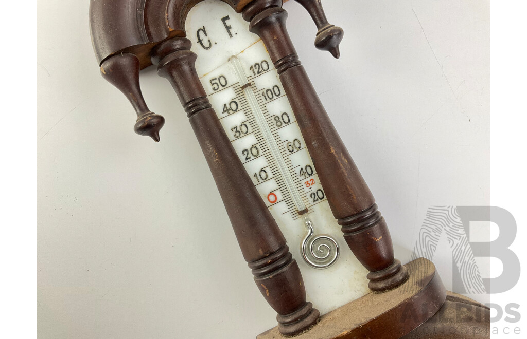Vintage Lufft Wall Barometer/Thermometer with Turned Finials