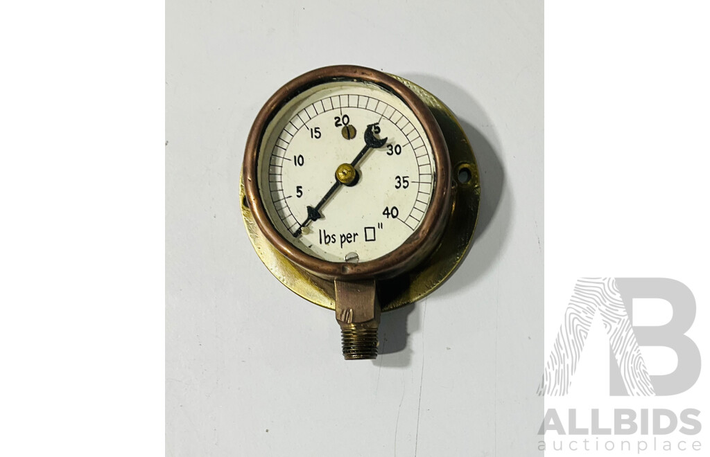 Three Antique Brass Body Pressure Gauges Including ANA Melbourne Australia