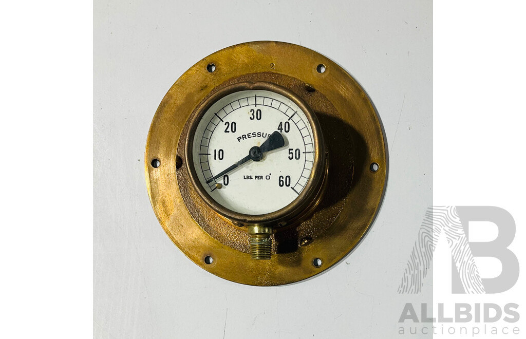 Three Antique Brass Body Pressure Gauges Including ANA Melbourne Australia