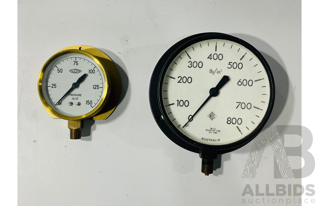 Four Vintage Gauges Including Floyd Australia Pressure, KDG Vacuum, Bourdon Tube Pressure