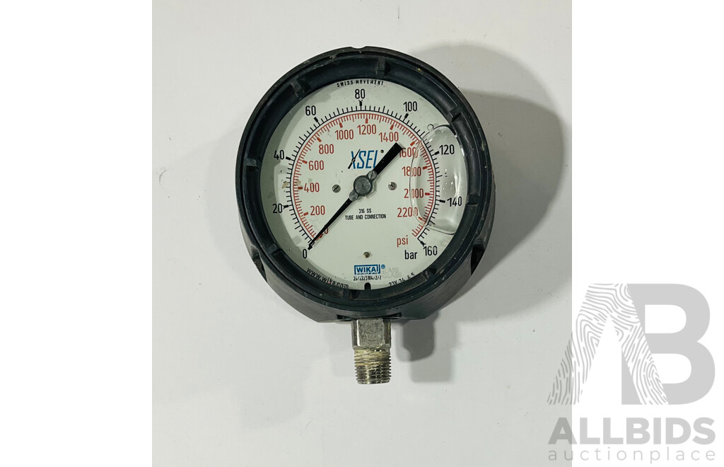 Six Wika Tube and Connection PSI/BAR Pressure Gauges, Swiss Movement
