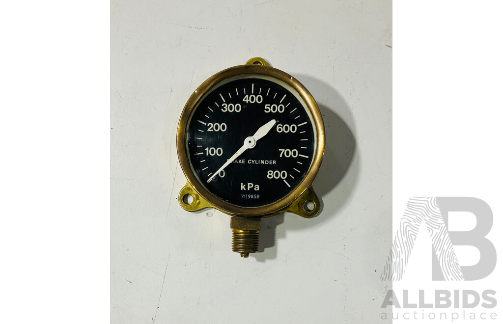 Two Vintage Brake Pressure Gauges, Westinghouse and Brass Body Example