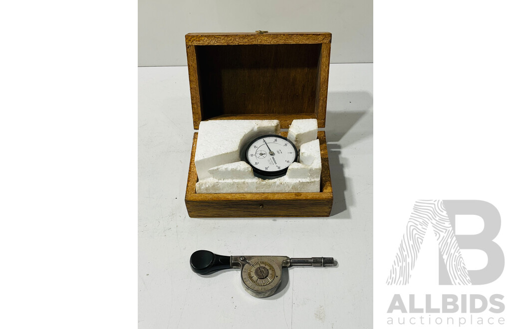 Vintage Mitutoyo Dial Indicator in Timber Box with Antique Starlett Speed Indicator