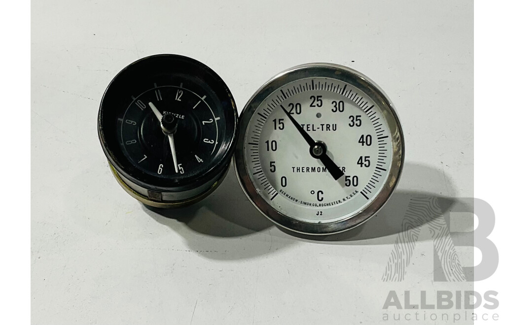 Vintage Kienzle Dashboard Clock, Operational Hour Gauge, Tel-Tru Temp, Comweld Pressure Gauges