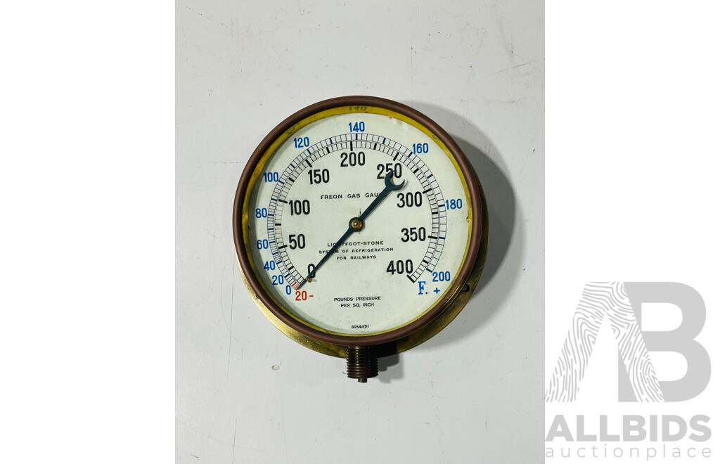 Vintage Brass Body Freon Gas Gauge Lightfoot-Stone System of Refrigeration for Railways