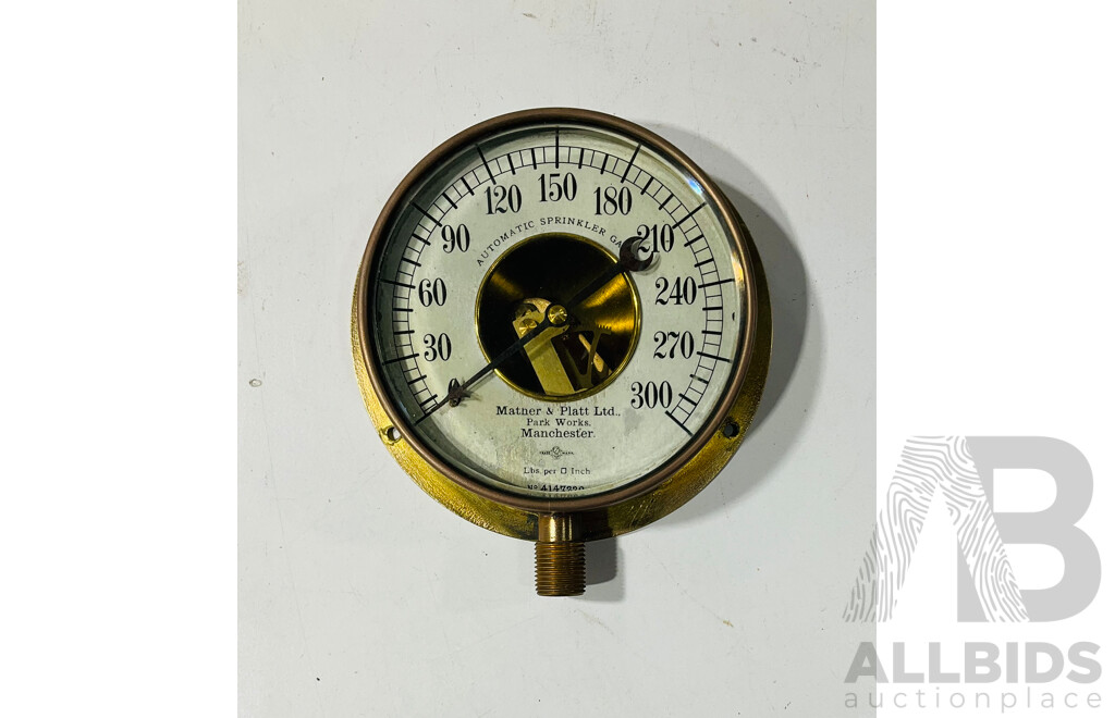 Antique Brass Body Mathner & Platt Ltd Automatic Sprinkler Gauge