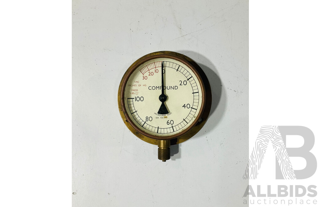 Vintage Elliott Siemens Brothers Speed Indicator, Aqua Meter Speedboat Speedometer and Brass Body Vacuum/Pressure Gauge