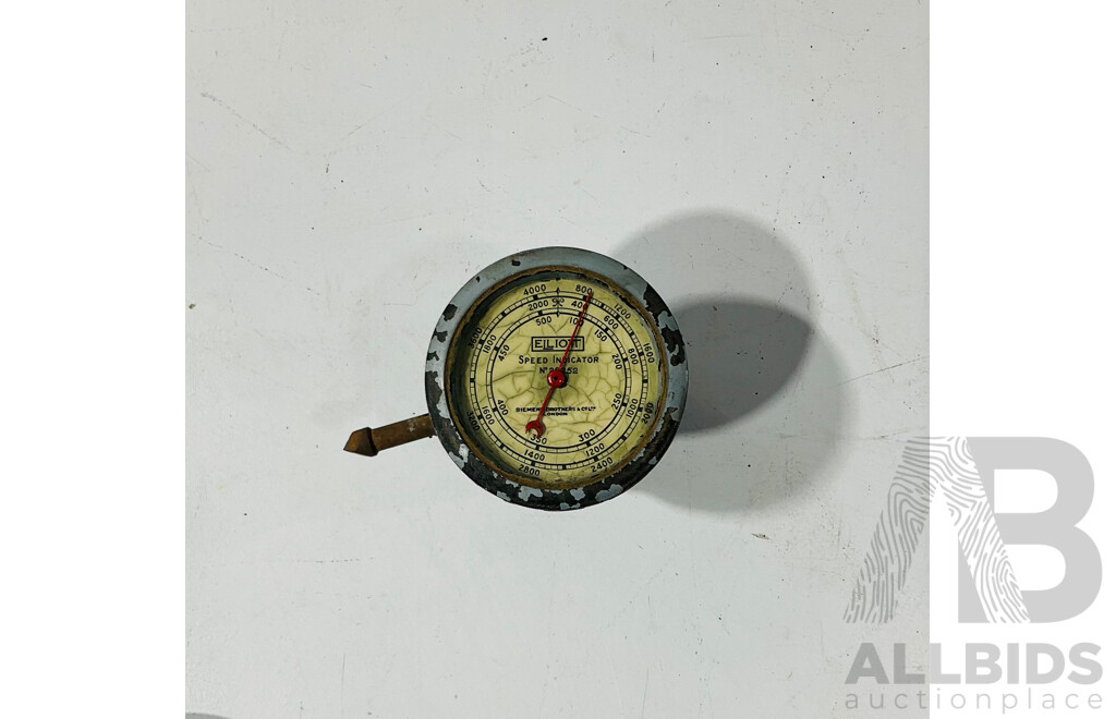 Vintage Elliott Siemens Brothers Speed Indicator, Aqua Meter Speedboat Speedometer and Brass Body Vacuum/Pressure Gauge
