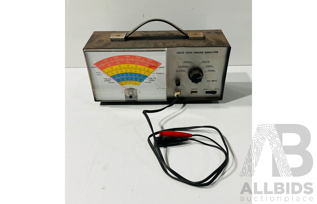 Vintage Solid State Engine Analyzer 4/6 Cylinder, RPM, Volts, Amps, Dwell, Ohms