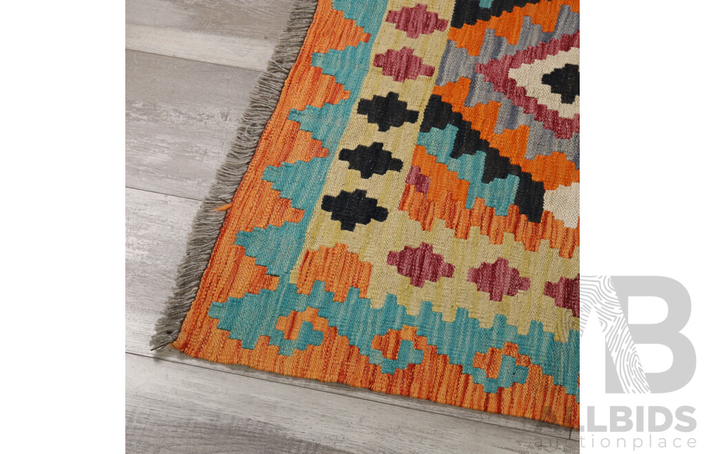 Large Hand Woven Afghan Wool Slit Weave Kilim with Bright Design