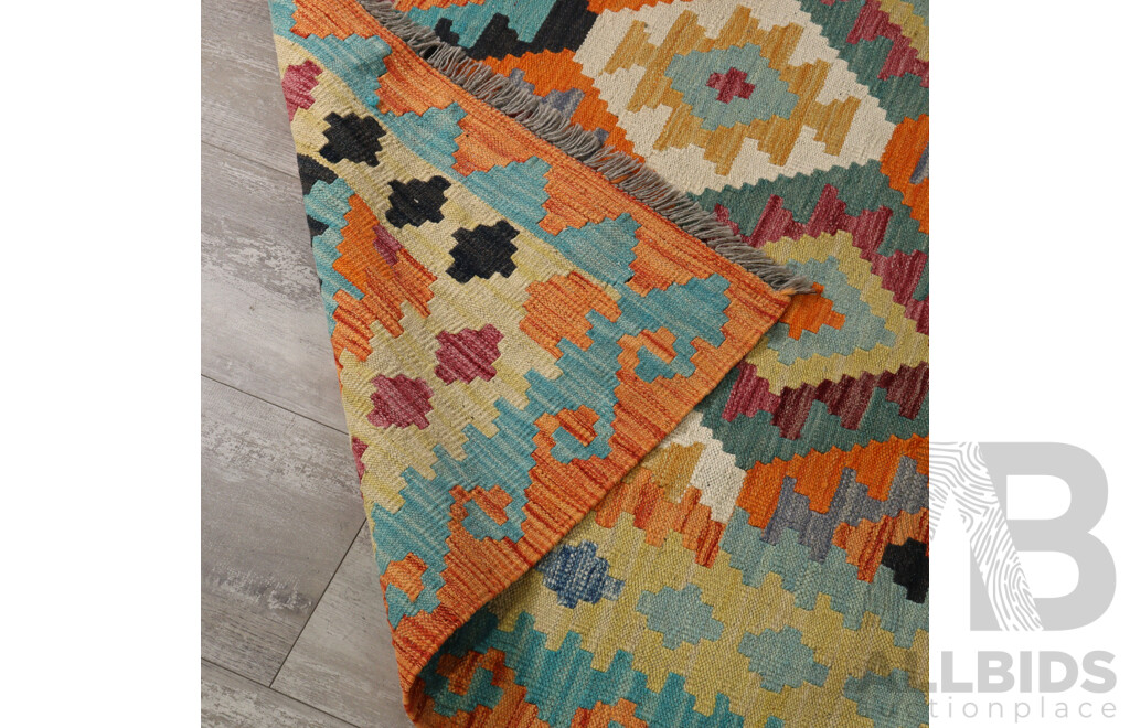 Large Hand Woven Afghan Wool Slit Weave Kilim with Bright Design