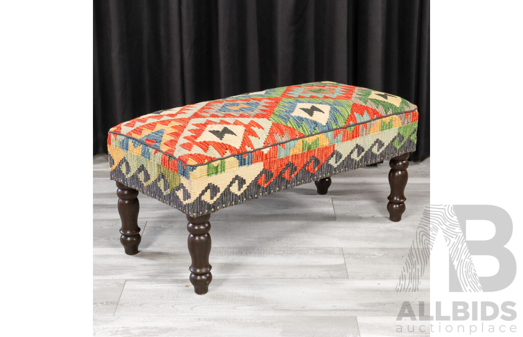 Set of Three Kilim Covered Footstools
