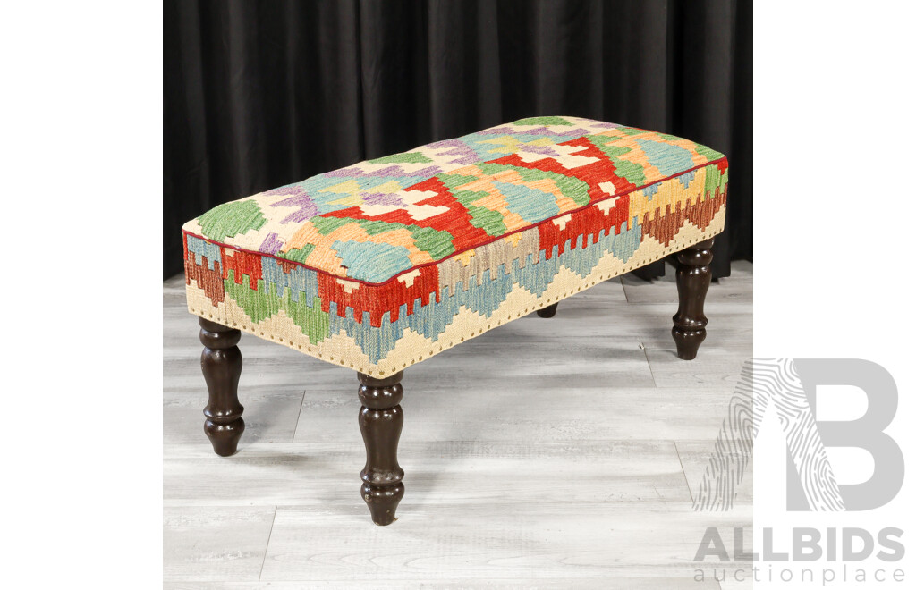 Set of Three Kilim Covered Footstools