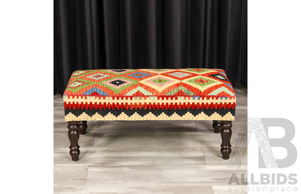 Set of Three Matched Kilim Covered Footstools