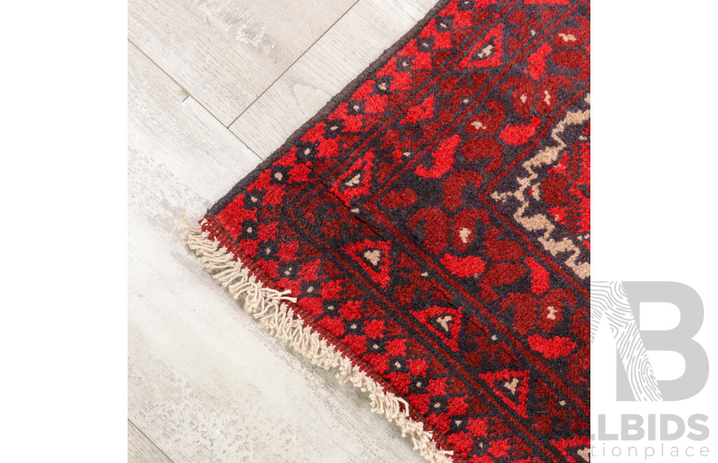 Red Tone Hand Knotted Afghan Bokhara Akhche Hall Runner