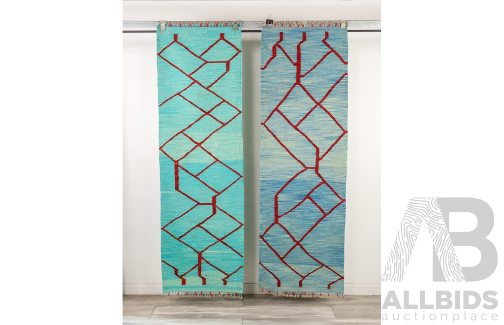 Pair of Aqua Kilim Hall Runners