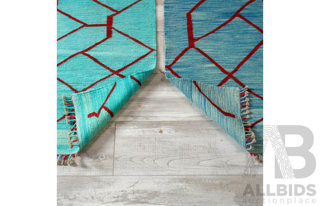 Pair of Aqua Kilim Hall Runners