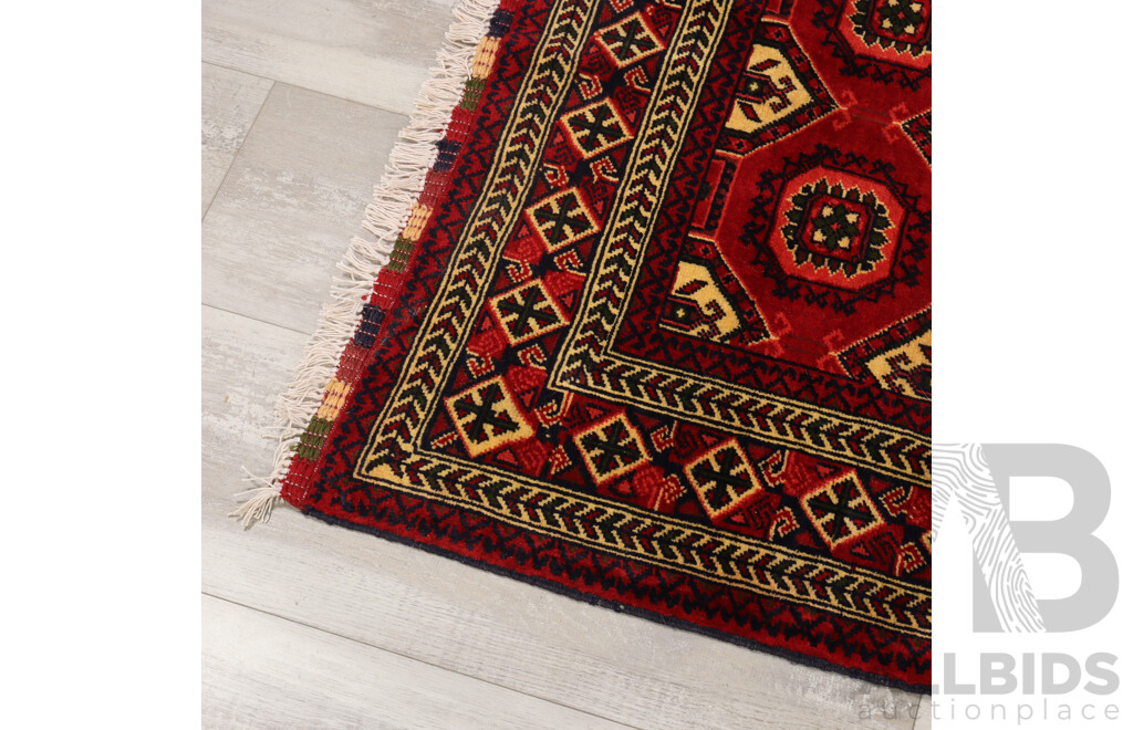 Large Hand Knotted Afghan Tight Wool Carpet with Traditional Octagonal Gul Design