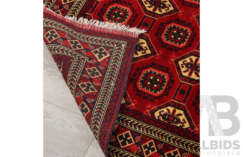 Large Hand Knotted Afghan Tight Wool Carpet with Traditional Octagonal Gul Design