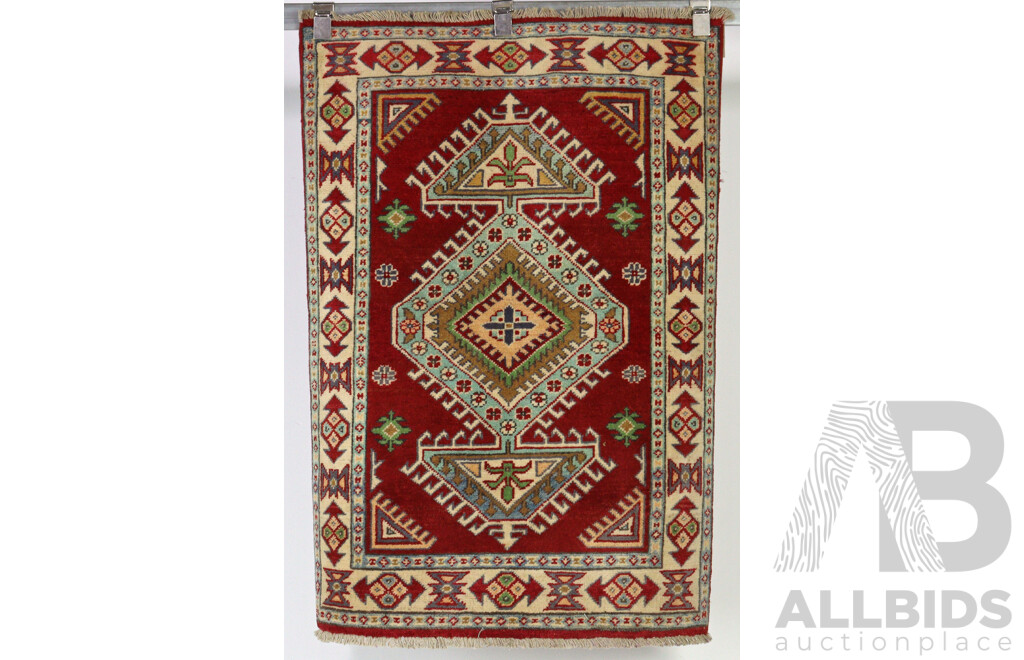 Hand Knotted Afghan Wool Rug with Bright Kazak Design