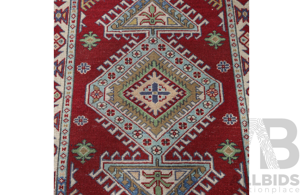 Hand Knotted Afghan Wool Rug with Bright Kazak Design