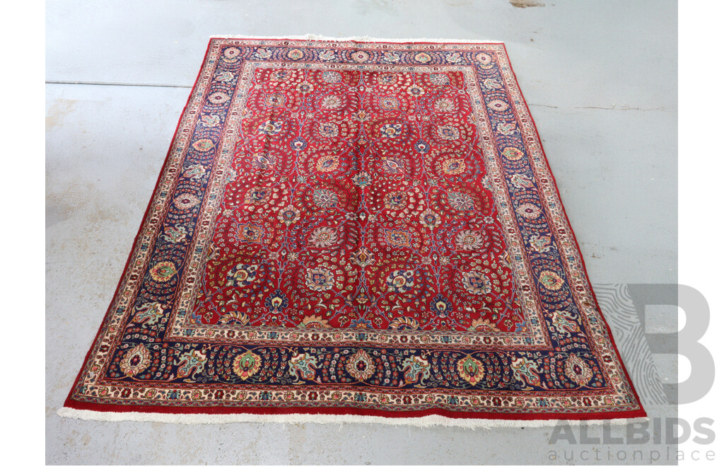 Large Hand Knotted Persian Kashan Thick Wool Carpet with Traditional Design