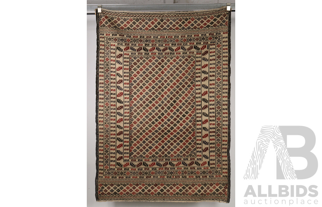 Large Hand Woven Persian Wool Mixed Medium Kilim Rug with Geometric Design