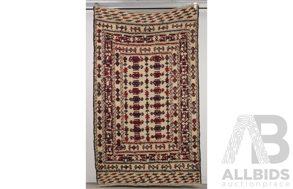 Large Hand Woven Persian Wool Mixed Medium Kilim Rug with Geometric Design