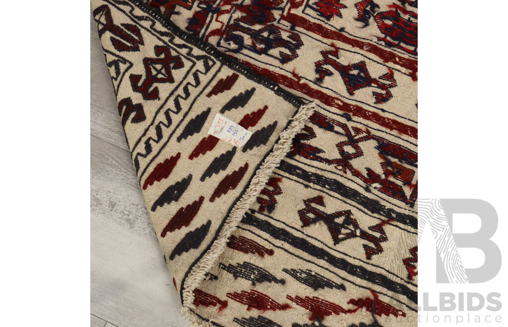 Large Hand Woven Persian Wool Mixed Medium Kilim Rug with Geometric Design