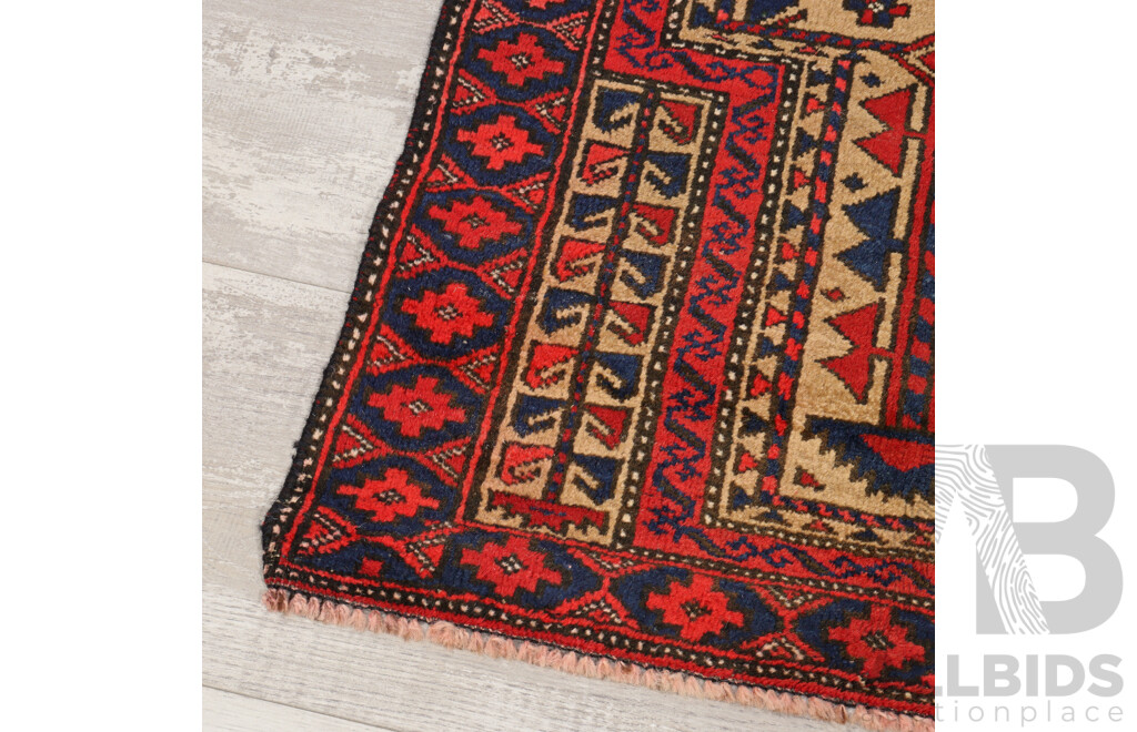 Vintage Hand Woven Afghan Baluchi Prayer Wool Rug with Mihrab, Tree of Life Design