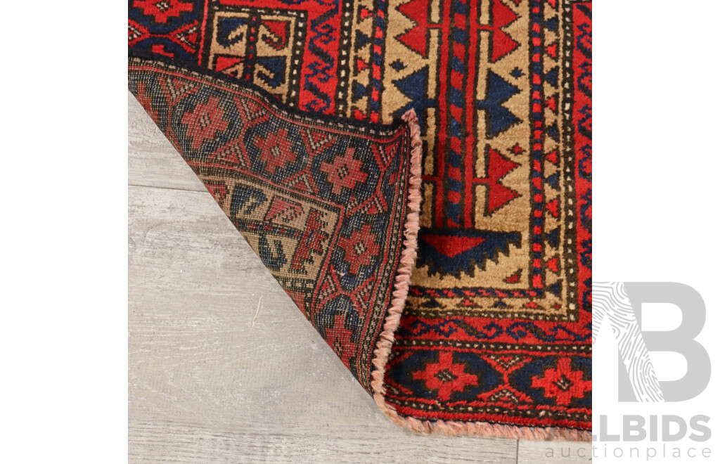 Vintage Hand Woven Afghan Baluchi Prayer Wool Rug with Mihrab, Tree of Life Design