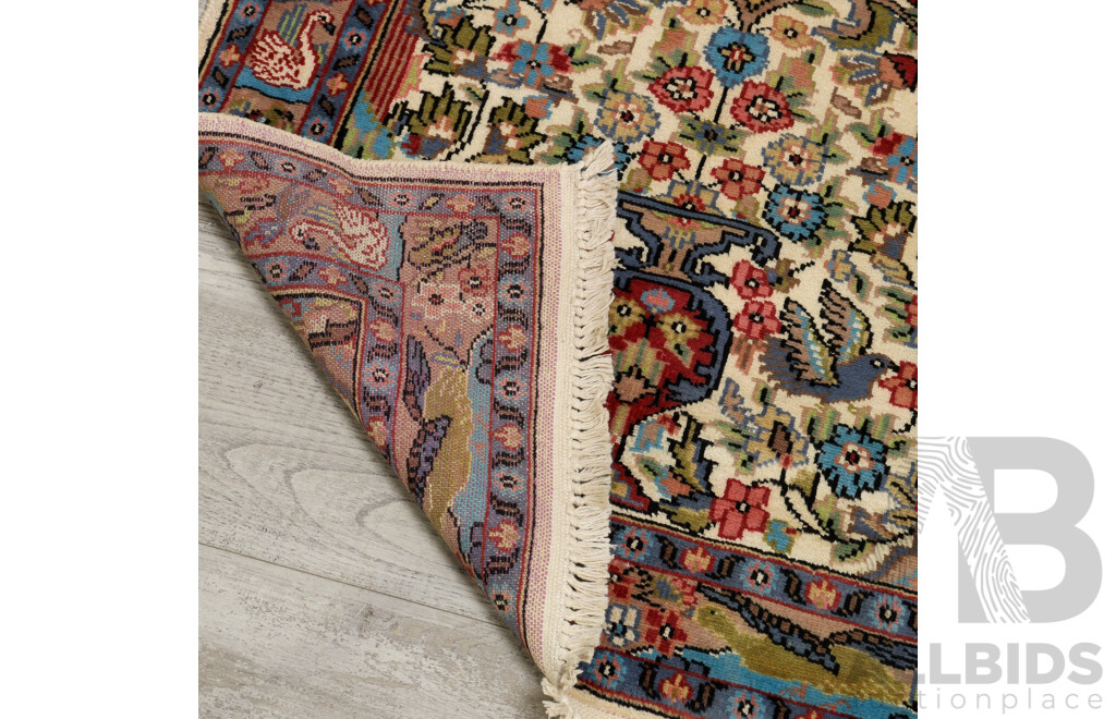 Vintage Hand Knotted Persian Nain Wool Rug with Vase Design and Silk Highlights