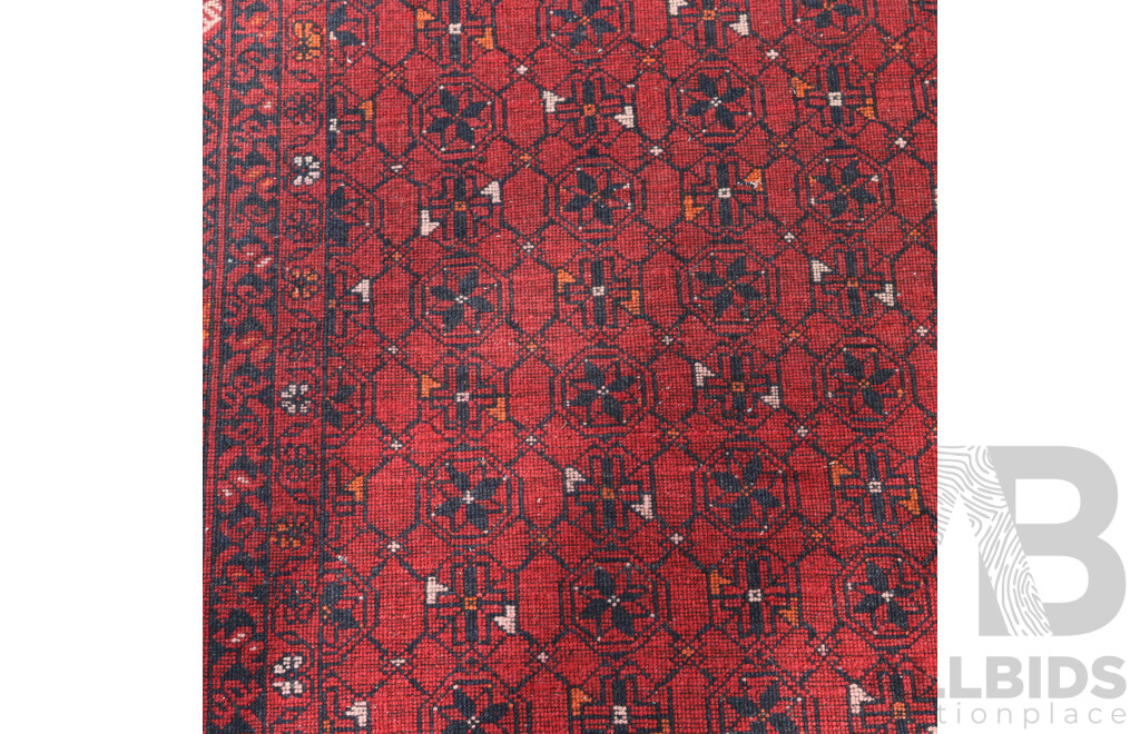 Hand Knotted Thick Wool Afghan Runner with Traditional Gul Design