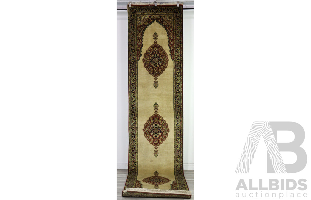Hand Knotted Thick Wool Persian Runner with Traditional Curvilinear Foliate Design