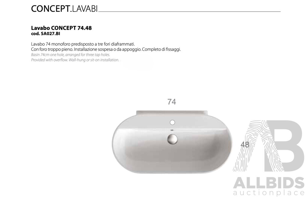 GLOBO SA027.BI Wash Basin 74x48cm - Lot of 3