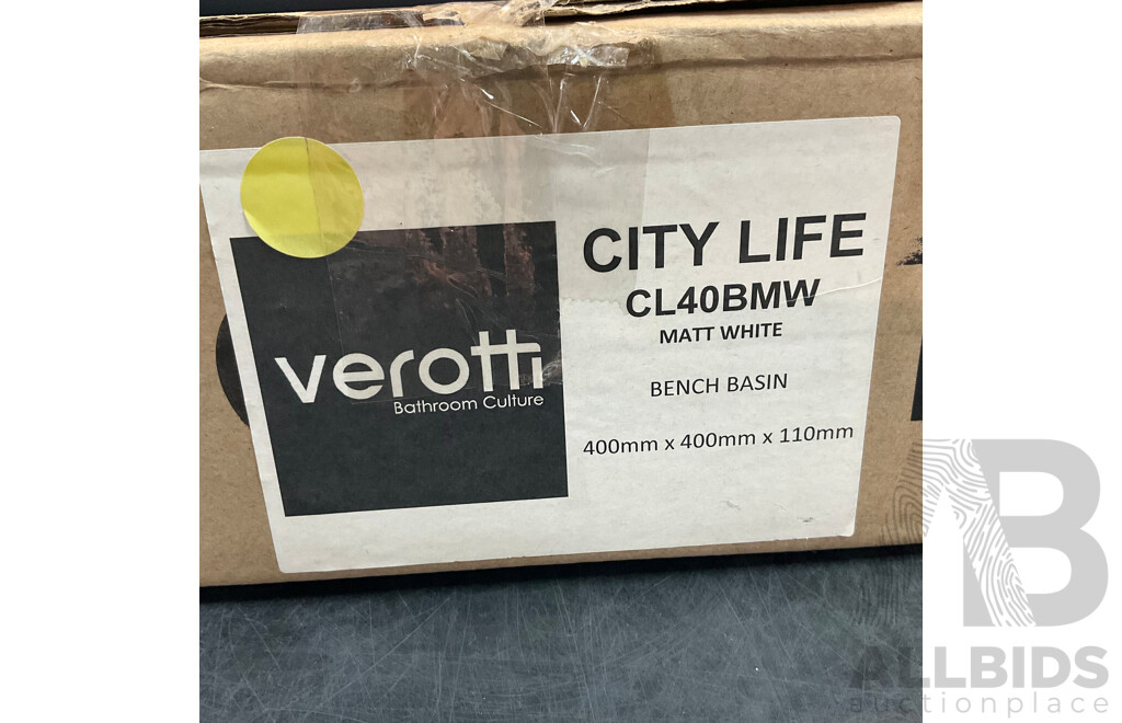 VEROTTI City Life CL40BMW Bench Basin - Matt White - ORP $369